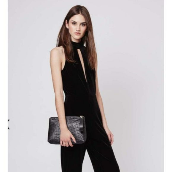 Topshop Pants - Topshop Black Velvet Plunge Front Jumpsuit